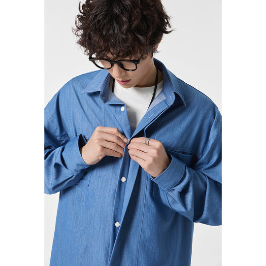 Herren Oversize Hemdjacke aus leichter Denim-Qualität mit verdeckter Knopfleiste und Brusttaschen Shop Nory