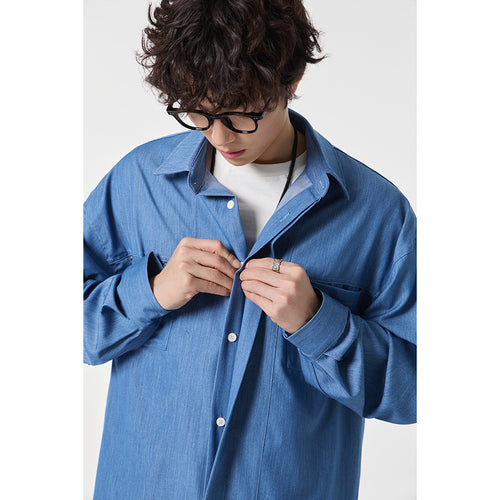 Herren Oversize Hemdjacke aus leichter Denim-Qualität mit verdeckter Knopfleiste und Brusttaschen Shop Nory