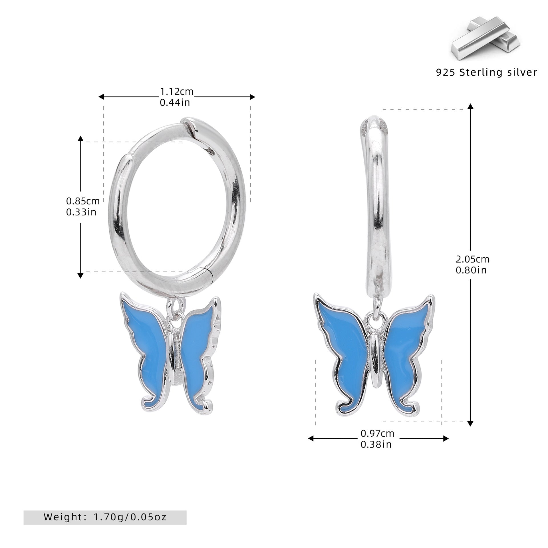 Damen Ohrringe mit schimmerndem Schmetterlingsanhänger aus 925 Sterling Silber Shop Nory