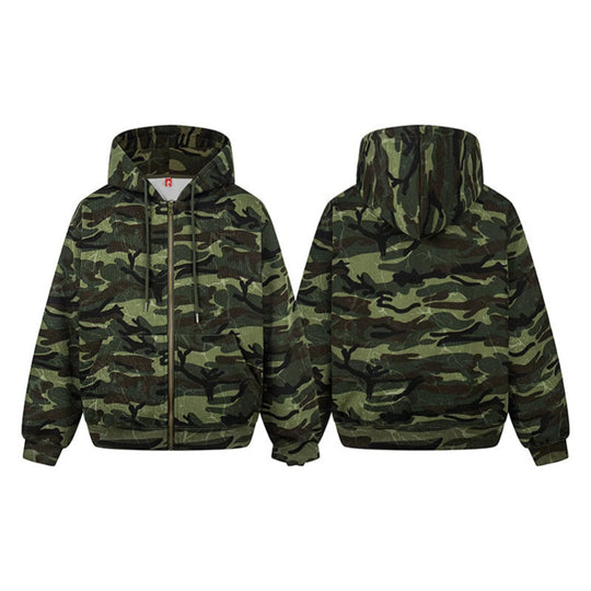 Unisex Kapuzensweatjacke im Camouflage-Design mit durchgehendem Reißverschluss Shop Nory