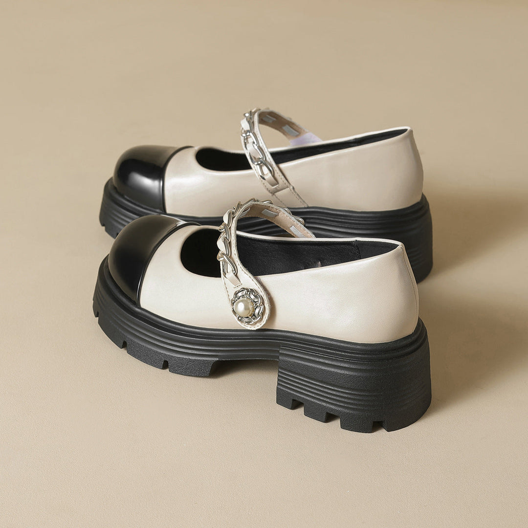 Damen elegante Mary-Jane Schuhe mit modischer Kettenverzierung Shopnory