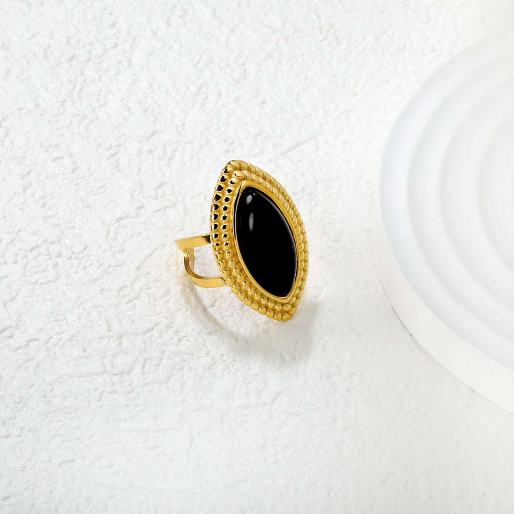 Damen Ring mit verstellbarem Goldoberfläche und schwarzem Edelstein Shop Nory
