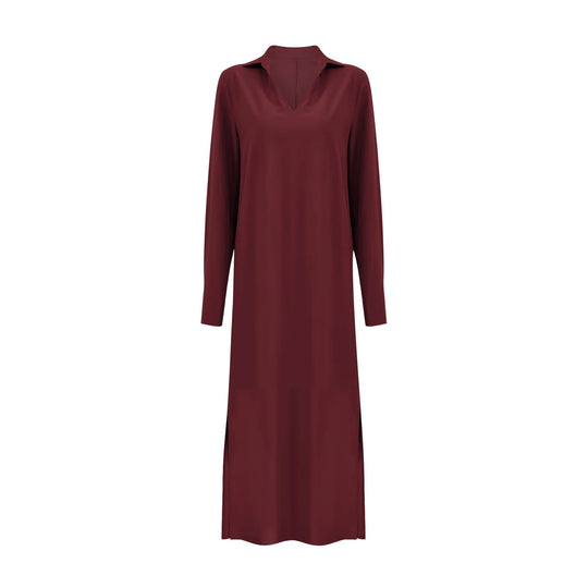Damen Kragenblusenkleid mit V-Ausschnitt, Eingrifftaschen und seitlichen Schlitzen Shop Nory