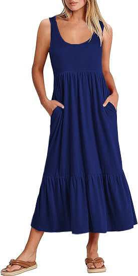 Damen Maxikleid mit fließendem Rock und praktischen Taschen