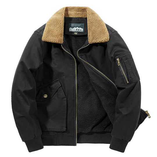 Herren Aviator-Blouson aus Canvas mit Sherpa-Kragen, Teddyfleece-Innenfutter und Multifunktions-Taschen Shop Nory