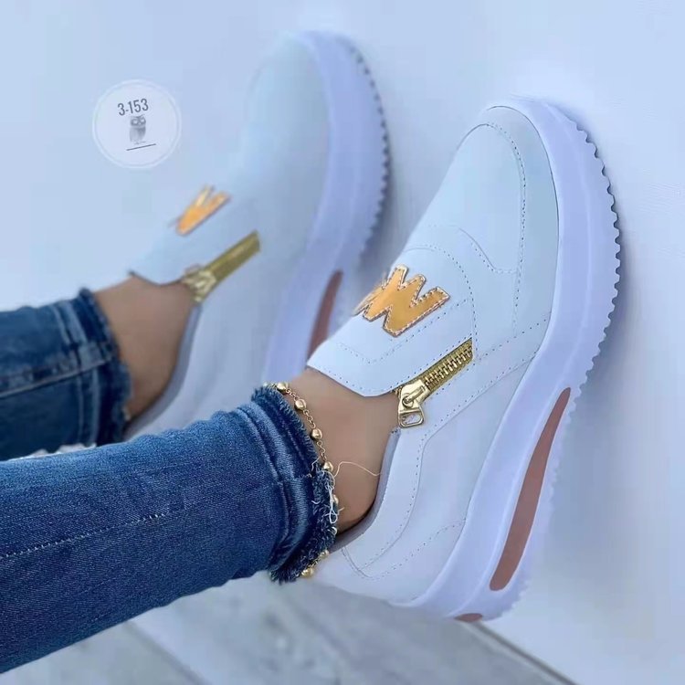 Damen Plateausneaker mit seitlichem Reißverschluss, Keilsohle und Metallic-Logo Shop Nory