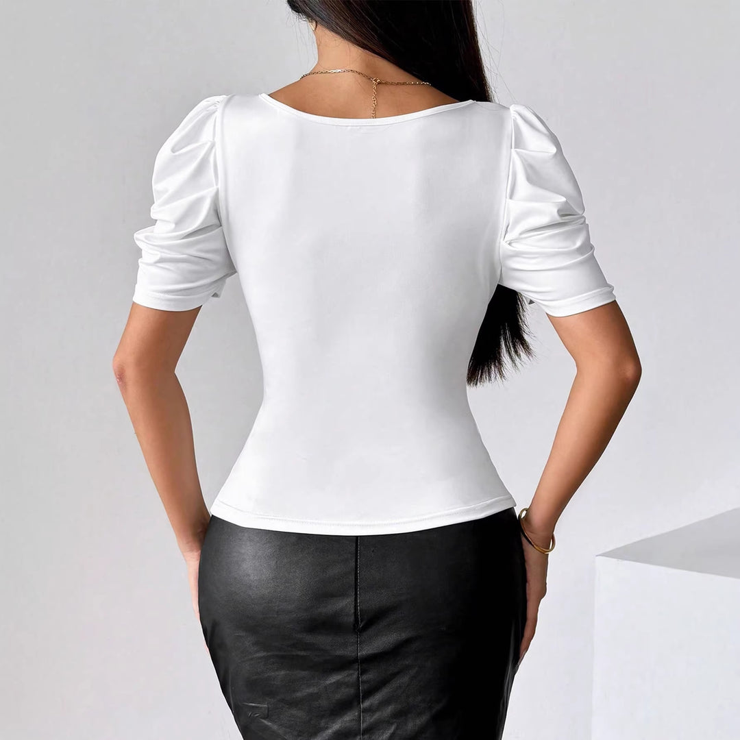Damen Figurbetontes Corsagen-Top mit herzförmigem Ausschnitt, Puffärmeln und Frontreißverschluss Shop Nory