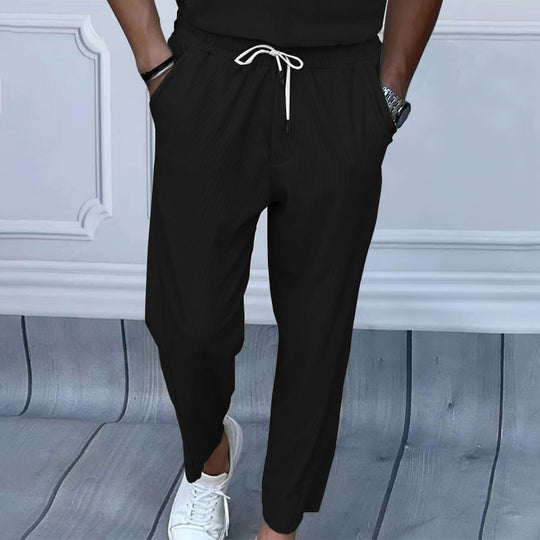 Herren Leichte Casual-Hose mit elastischem Bund, Kordelzug & feiner Längsstruktur Shop Nory