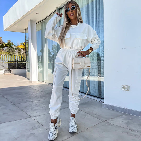 Damen Cargo-Loungewear-Set aus weicher Baumwollmischung mit hoher Taille und aufgesetzten Cargo-Taschen Shop Nory