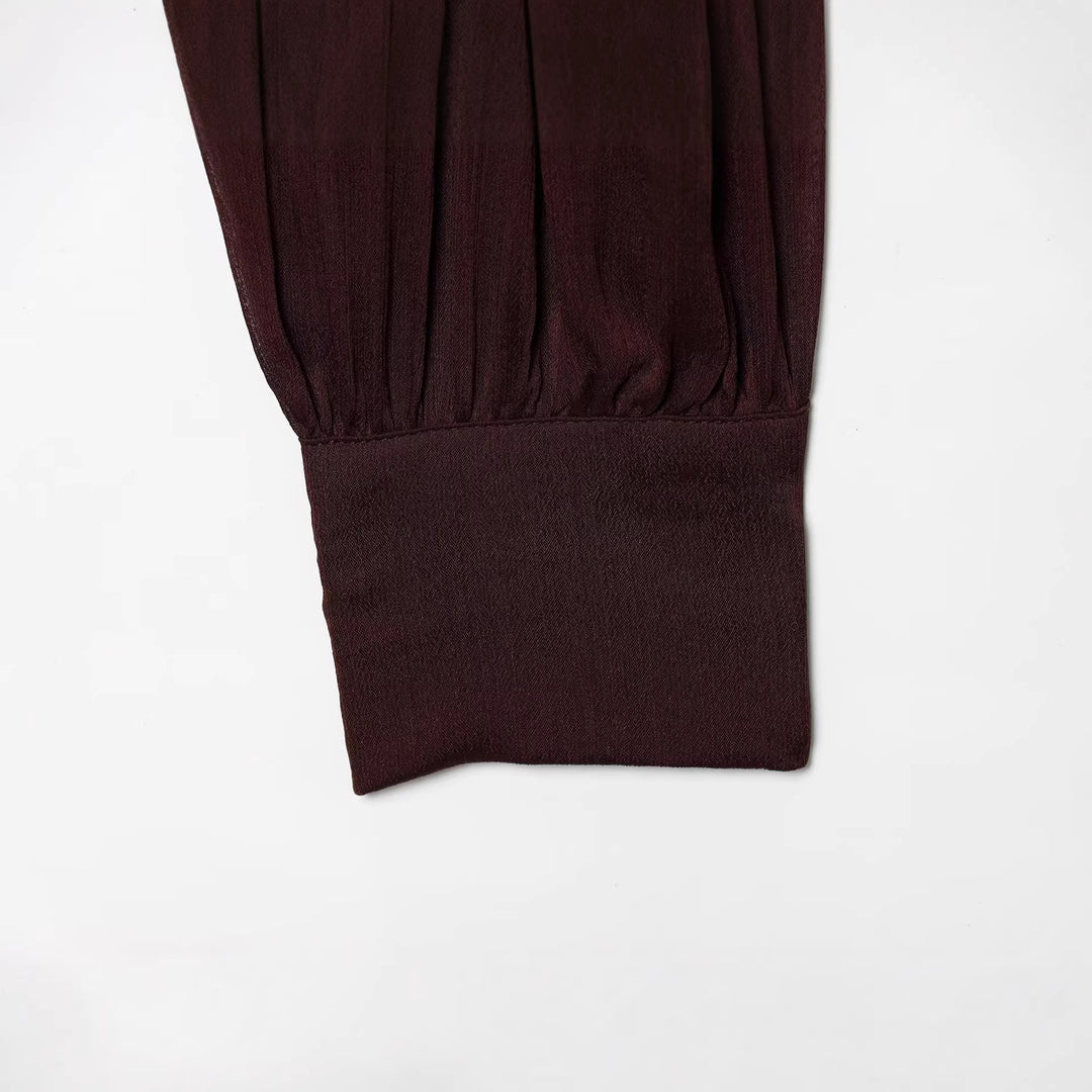Damen Kurzgeschnittene Wickelbluse mit Stehkragen und voluminösen Ballonärmeln Shop Nory