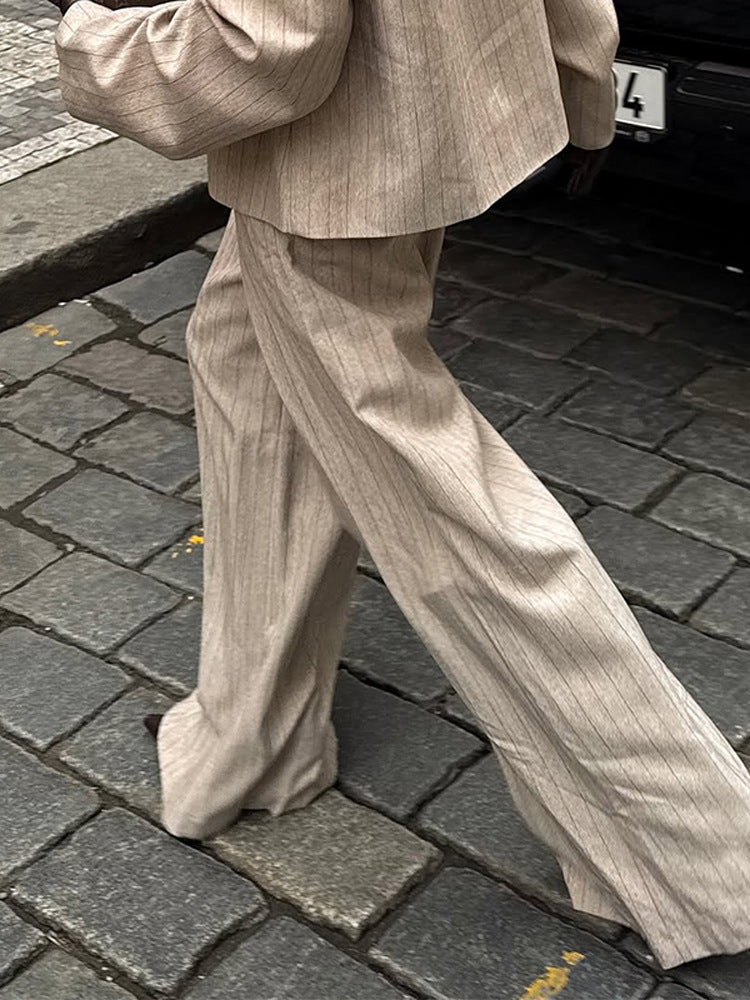 Damen Weite Nadelstreifen-Hose mit Bügelfalte und hoher Taille Shop Nory