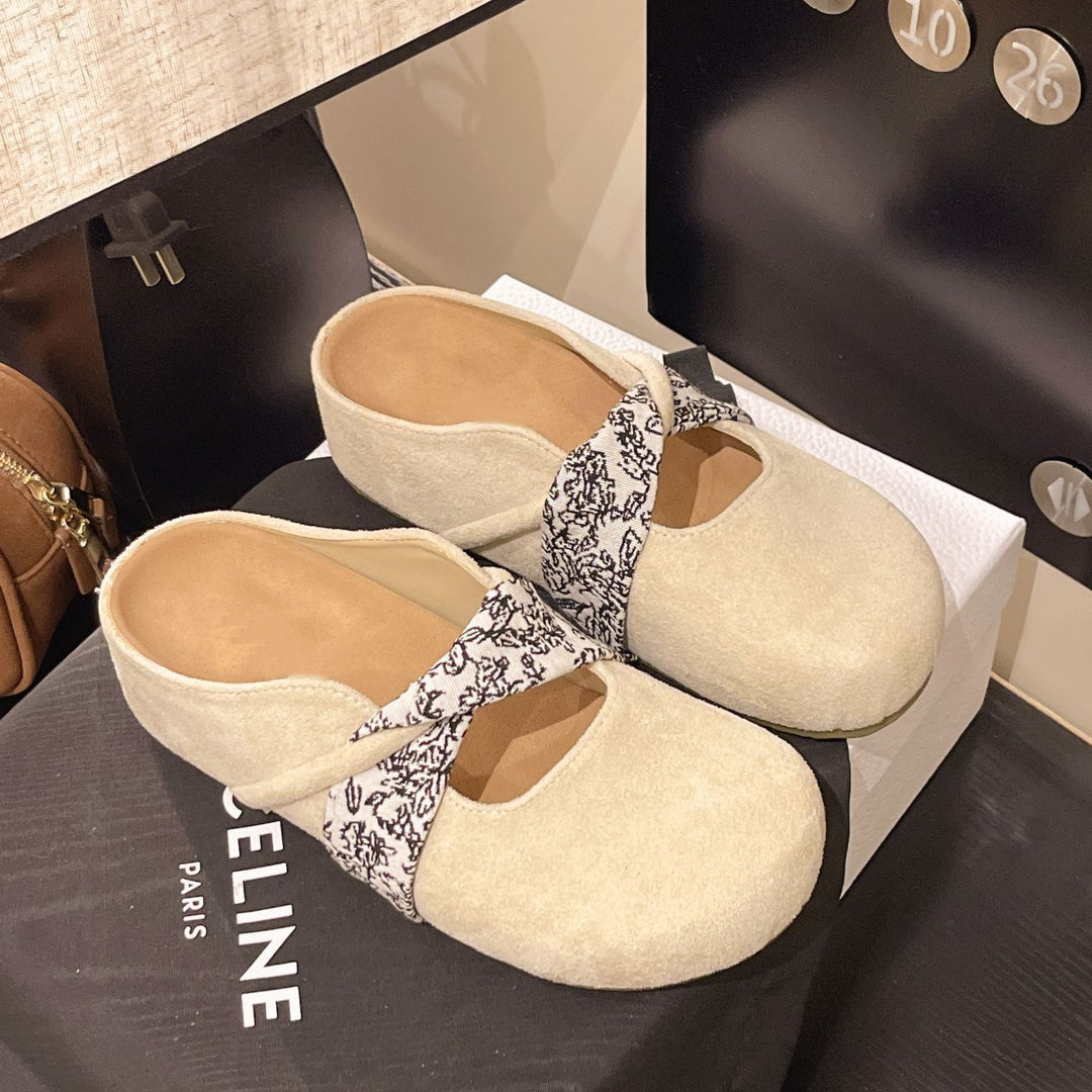 Damen Velours-Mules mit gepolstertem Fußbett und Zierkreuzriemen Shop Nory