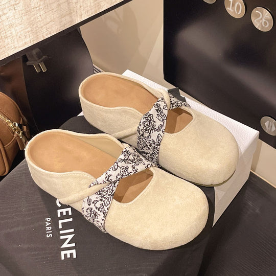 Damen Velours-Mules mit gepolstertem Fußbett und Zierkreuzriemen Shop Nory