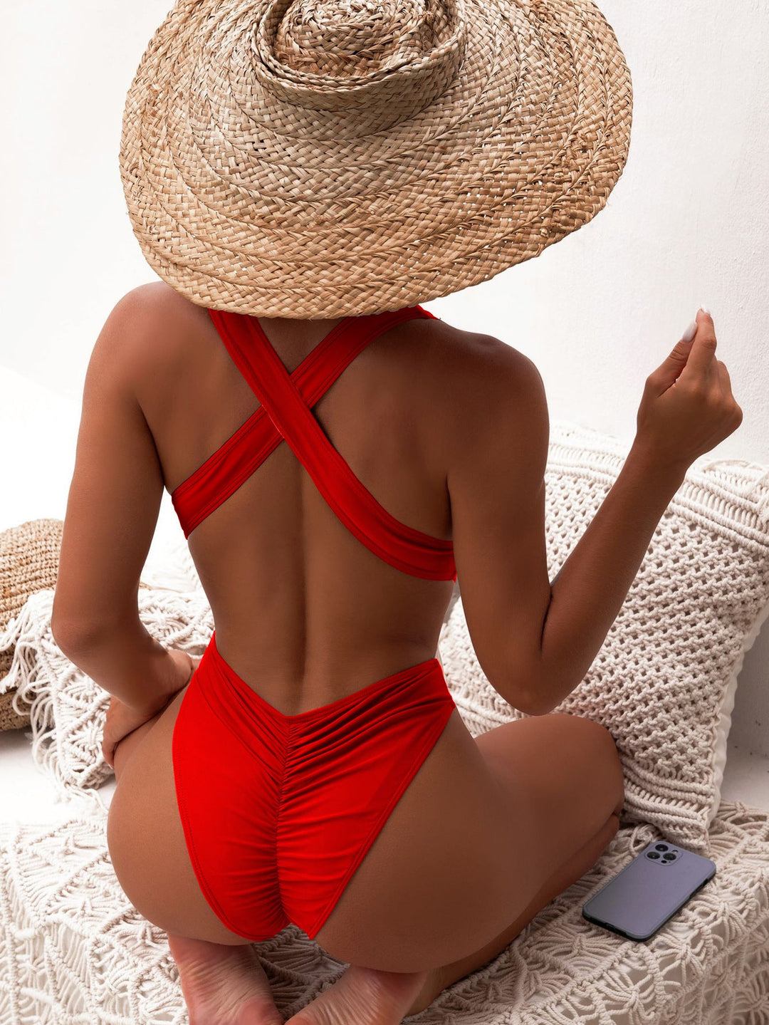 Damen Hochgeschnittener Badeanzug mit raffinierten Raffung Shopnory