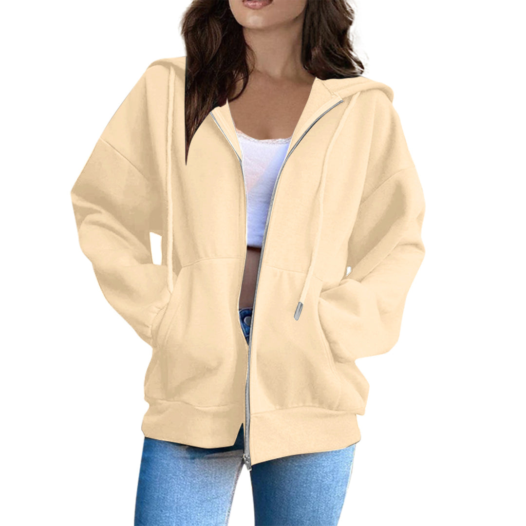 Damen nan lässige Kapuzenjacke mit durchgehendem Reißverschluss, Kängurutaschen und voluminösen Raglanärmeln Shop Nory