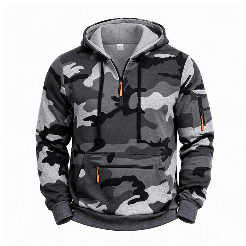 Herren Kapuzenpullover Camouflage mit Fleecefutter, Halbzip und Reißverschlusstaschen Shop Nory