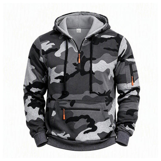 Herren Kapuzenpullover Camouflage mit Fleecefutter, Halbzip und Reißverschlusstaschen Shop Nory
