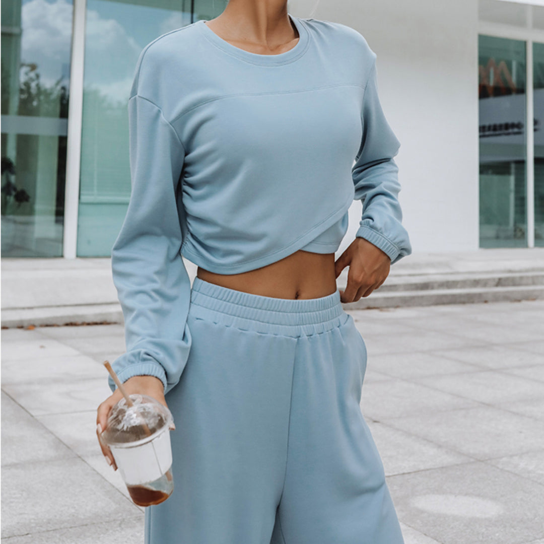 Damen weites Lounge-Set mit Cropped-Oversize-Pullover und High-Waist Palazzo-Hose Shop Nory