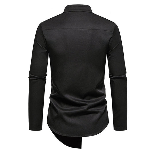 Herren elegantes Langarm-Hemd mit modernem Stehkragen und asymmetrischem Schnitt Shopnory