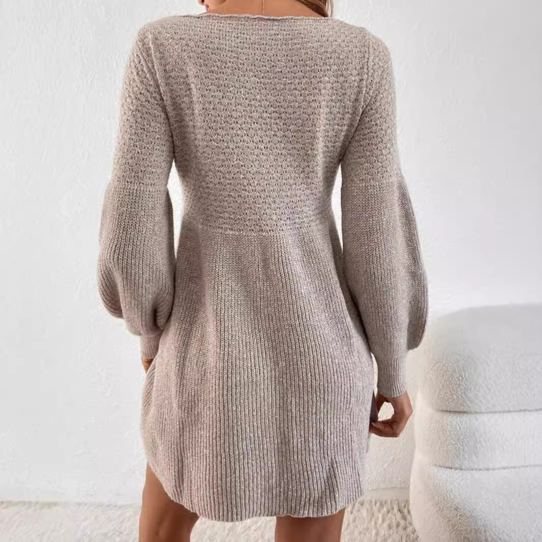 Damen gestricktes Minikleid mit Ballonärmeln