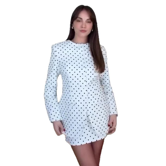 Damen Oversize Tupfen-Blazer mit skulpturaler Schulter und rundem Ausschnitt Shop Nory