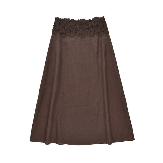 Damen Eleganter Leinenrock mit Spitzenbund Shop Nory