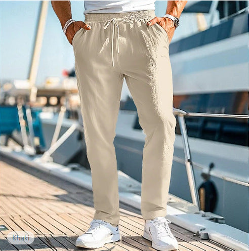 Herren lässige Leinenmisch-Joggerhose mit Kordelzug, angeschrägten Eingrifftaschen und schmalem Knöchelabschluss Shop Nory