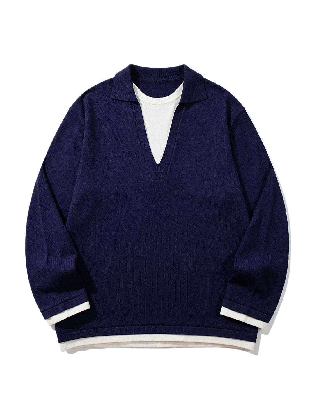 Unisex Lässiger Oversize Strickpullover mit tiefem V Einsatz und Hemd‑Layer Optik Shop Nory