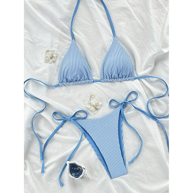 Damen gestreiftes Triangel-Bikini-Set Shopnory