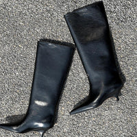 Schwarz, hoher Schaft, Kitten-Heel