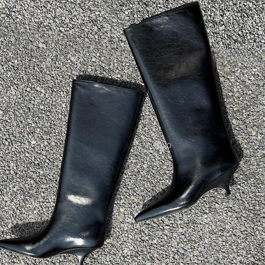 Damen spitz zulaufende Stiefelette mit sculpted Kitten-Absatz und mid-calf Schaft Shop Nory