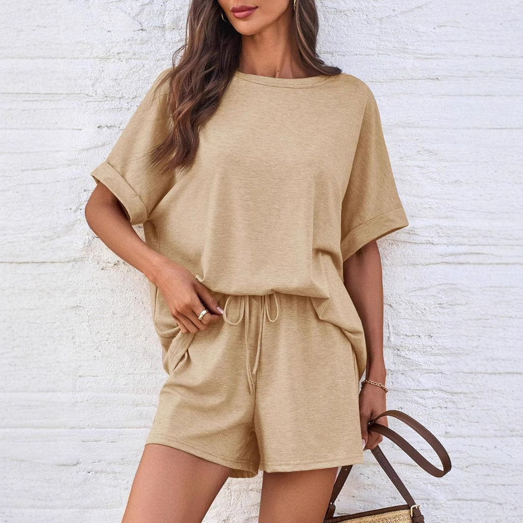 Damen lässiges Freizeit-Set mit oversize T-Shirt und Shorts