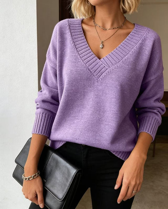 Damen Feinstrickpullover mit tiefem V-Ausschnitt und überschnittener Schulter Shop Nory