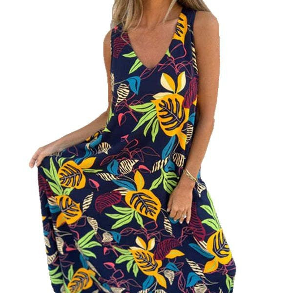 Damen luftiges Maxikleid mit floralem Muster und praktischen Taschen