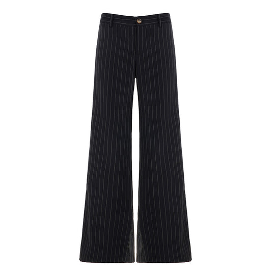 Damen nan taillierte Nadelstreifen Palazzo-Hose mit hohem Bund, Bügelfalte und weitem Bein Shop Nory