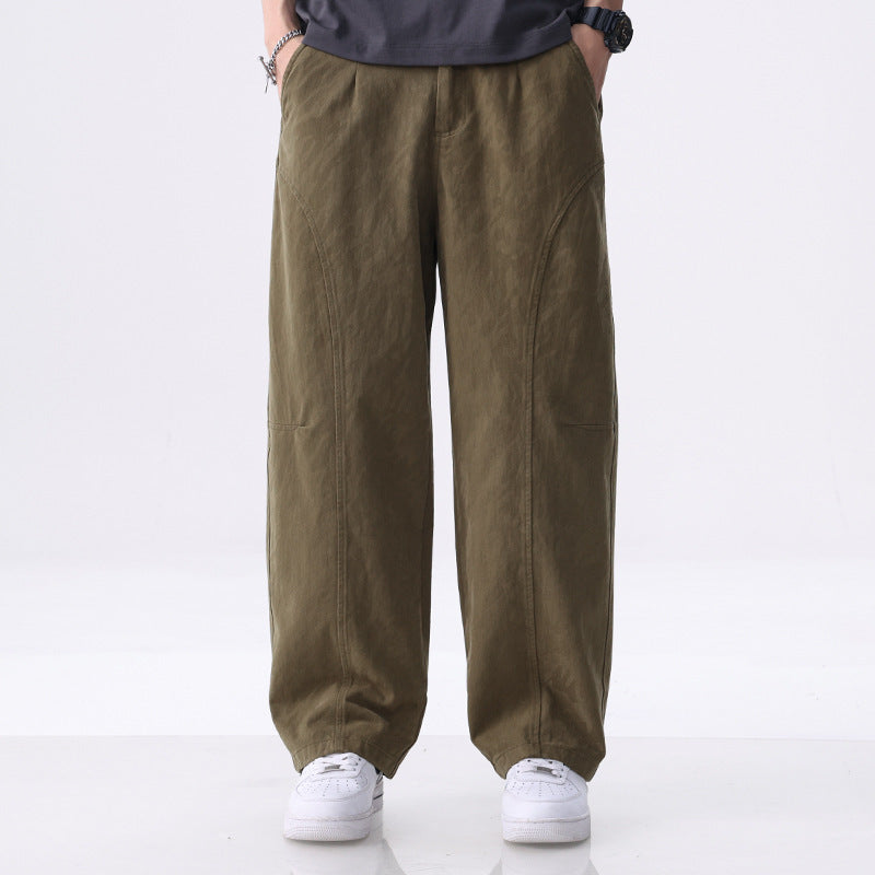 Herren Locker geschnittene Utility-Hose mit weitem Bein, markanten Ziernähten und elastischem Bund Shop Nory