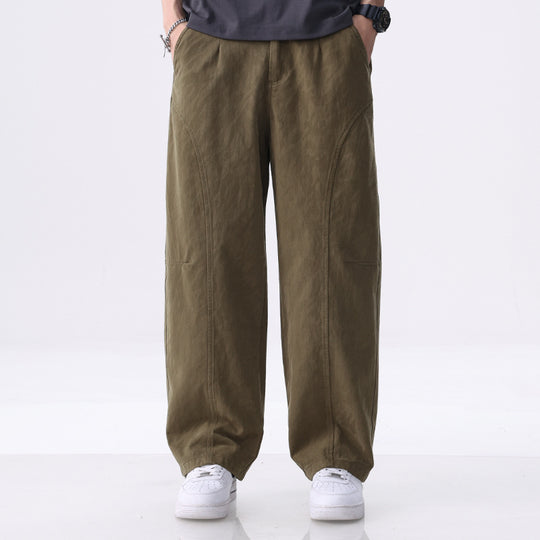Herren Locker geschnittene Utility-Hose mit weitem Bein, markanten Ziernähten und elastischem Bund Shop Nory