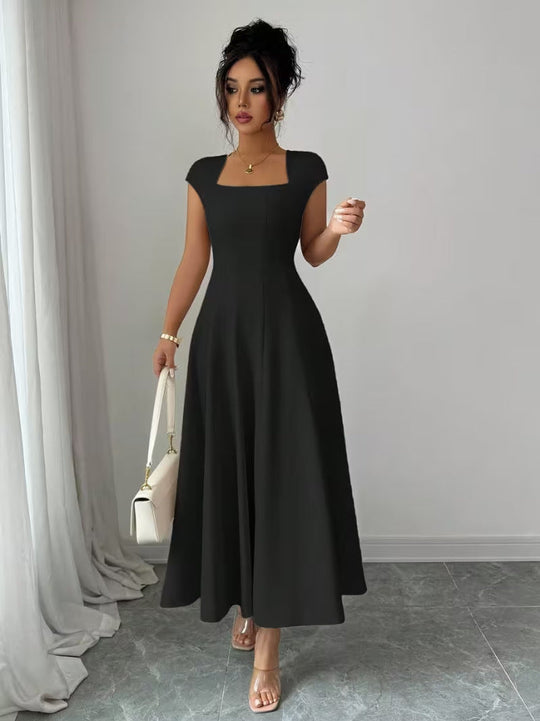 Damen Elegantes Maxikleid mit rechteckigem Ausschnitt und fließendem Rock