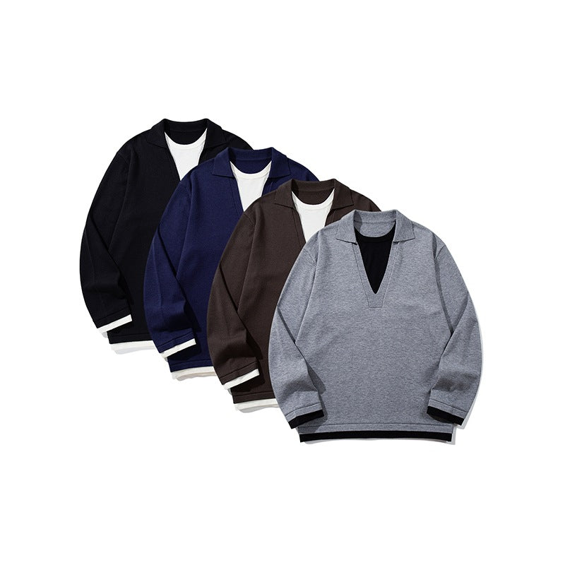 Unisex Lässiger Oversize Strickpullover mit tiefem V Einsatz und Hemd‑Layer Optik Shop Nory