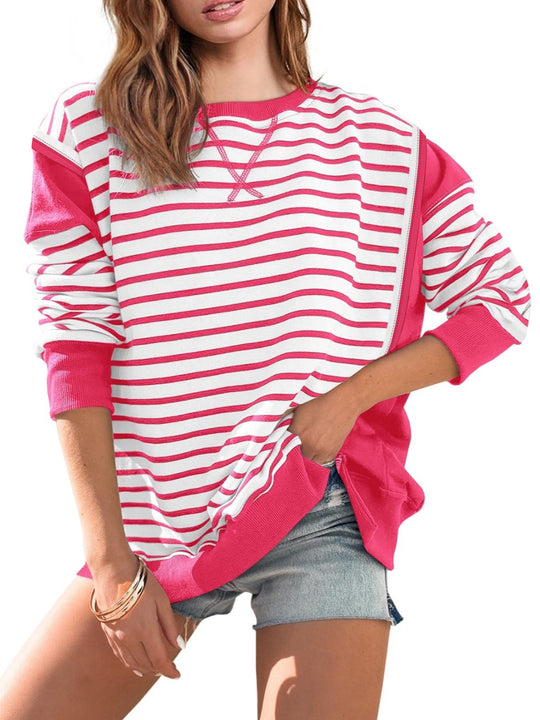 Damen Oversize-Sweatshirt im Marinelook mit Streifen, Raglanärmeln und Rippenbündchen Shop Nory