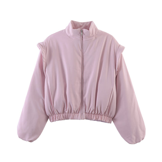 Damen Gepolsterte Cropped-Bomberjacke mit Stehkragen und elastischem Saum Shop Nory