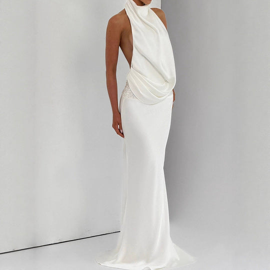 Damen Elegantes Hochzeitskleid mit schimmerndem Taillenband Shopnory