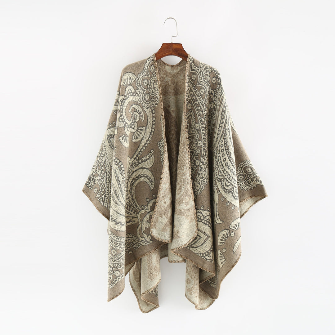 Damen Jacquard-Wollcape mit Paisley-Muster und offenem Überwurf Shop Nory