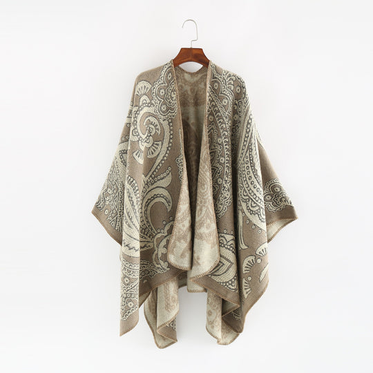Damen Jacquard-Wollcape mit Paisley-Muster und offenem Überwurf Shop Nory