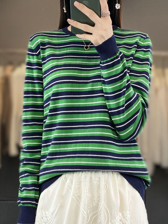 Damen Lässiger Ringel-Feinstrickpullover mit Boxy‑Silhouette und kontrastierenden Rippbündchen Shop Nory