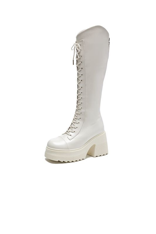 Hohe Stiefel Damenstiefel mit Schnürung und Robuster Ferse