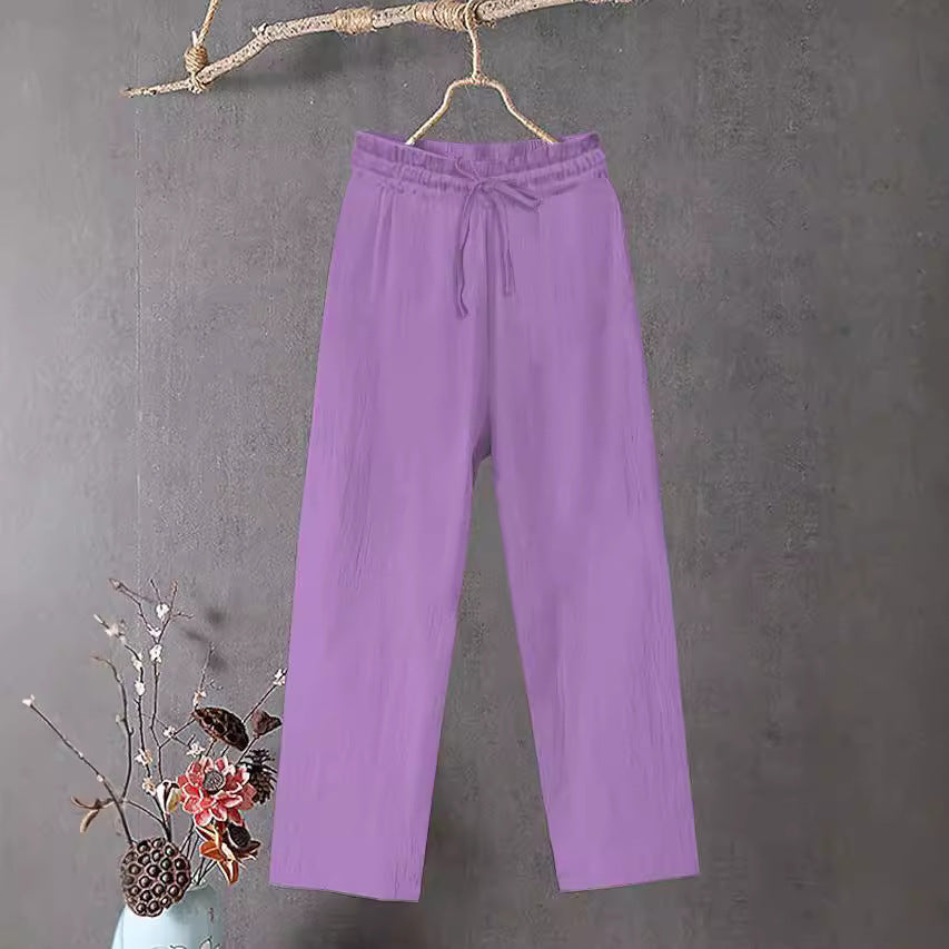Damen Crinkle Leinenmischung Hose mit elastischem Kordelzug, gerade Beinform und lässiger Passform Shop Nory