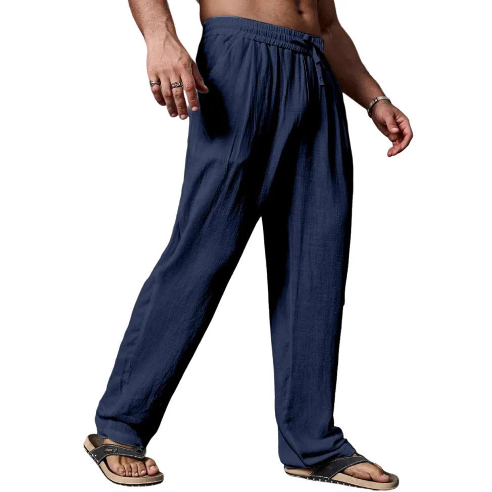Herren entspannte Leinenmix-Yogahose mit Kordelzug, Elastikbund und geradem Bein Shop Nory