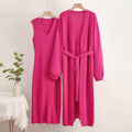 Damen 2-teiliges Kleid und Cardigan-Set mit V-Ausschnitt
