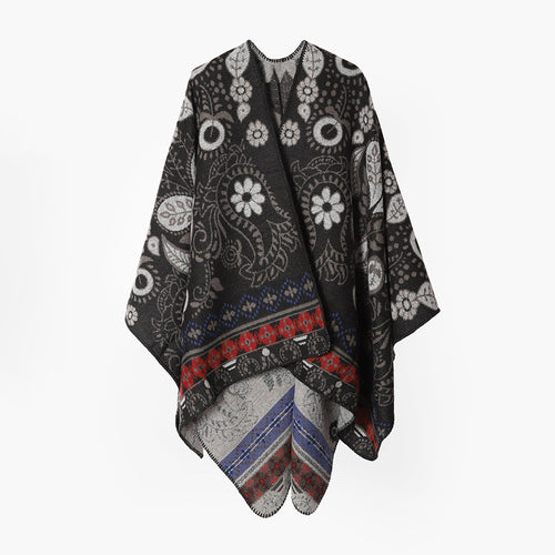 Damen Oversize Jacquard-Ruana im Cape‑Stil mit floral‑paisley Muster Shop Nory